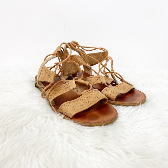 Lucky Brand 9 Womens Tan Perforated Strap Gladiator Sandals - Picture 1 of 7